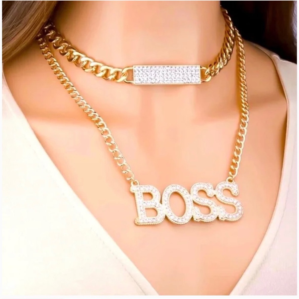 BOSS Gold Clad Rhinestone 2 Tier Necklace